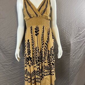 Chic Asymmetrical Black and Tan Dress